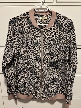 Kori America - Lightweight Leopard Print Bomber Style Jacket
